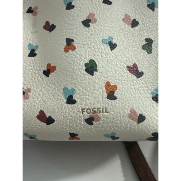 Fossil White Brown Mini Backpack Bag Purse Hearts Multi-Color - Picture 2 of 9